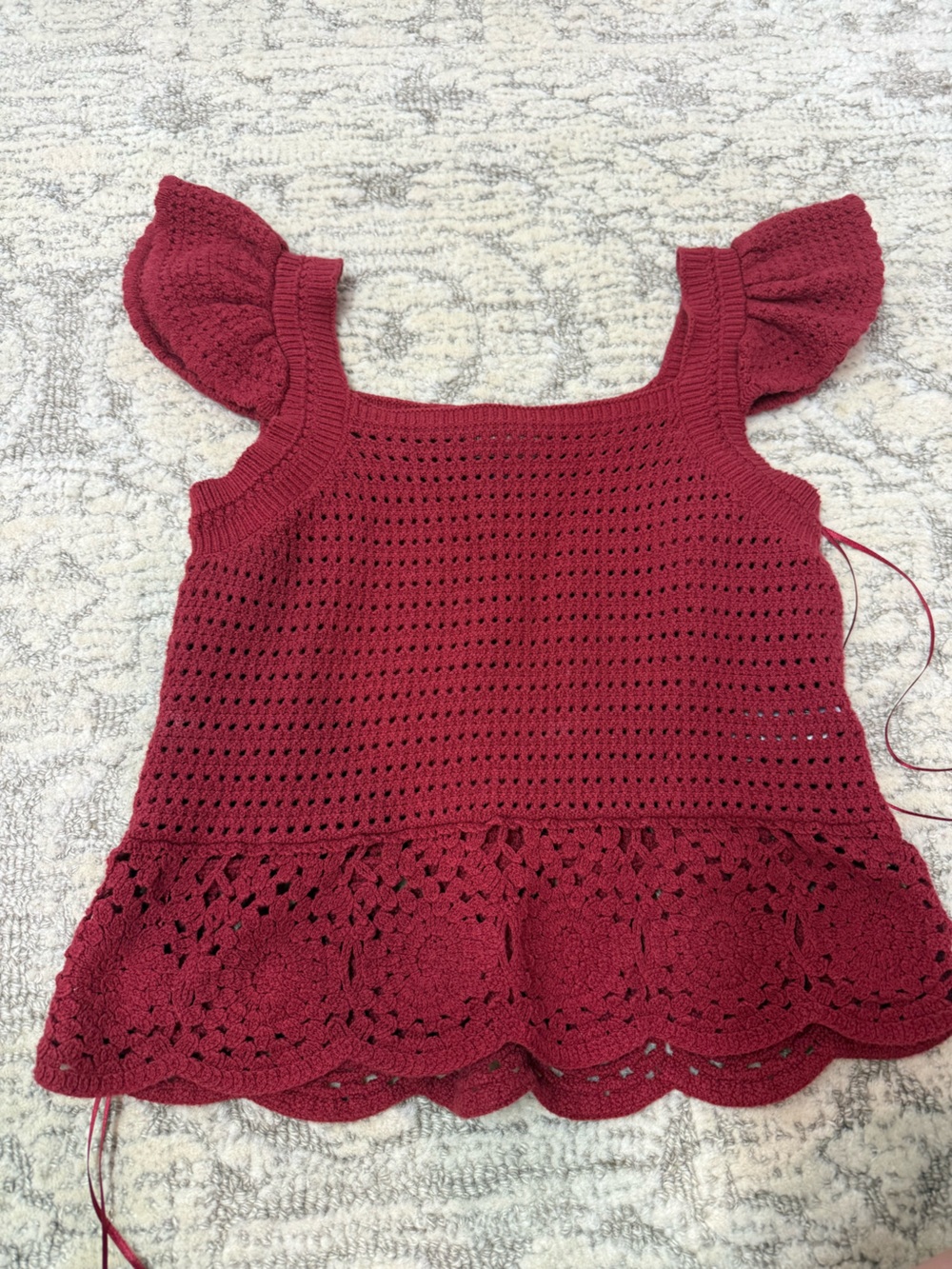 Universal Thread Openwork Crochet Tank Top in Burgundy